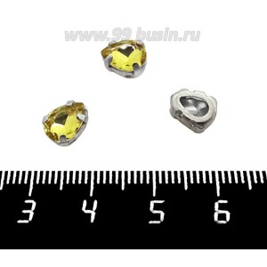 Стразы стеклянные пришивные в цапах Капелька 8*6 мм желтый шафран, 1 штука