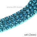 Стразовая цепочка 2 мм (ss6) цвет голубая бирюза (металл под цвет страз) Тайвань 0,5 метра