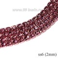 Стразовая цепочка 2 мм (ss6) цвет розовая камелия (металл под цвет страз) Тайвань 0,5 метра