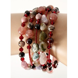 Браслет на струнке турмалин (овалы), родонит, гранат, кварц земляничный (шарики) + хрусталь, 5-6 оборотов Браслет на струнке турмалин (овалы), родонит, гранат, кварц земляничный (шарики) + хрусталь, 5-6 оборотов