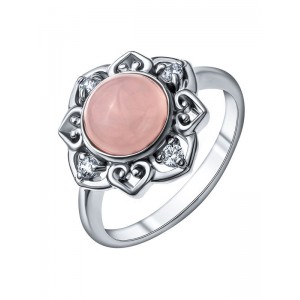 Кольцо из серебра с кварцем розовым, круг 8мм