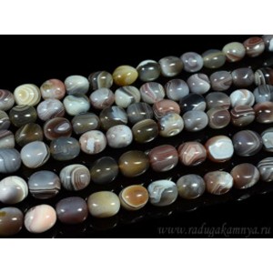 Нитка агат серо-коричневый (Ботсвана), мятый овал 9-12мм
