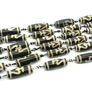 Бусины Дзи "Дерево Бодхи" из агата бочонок 10*30мм, цв.черно-белый, 36см, 10 бусин