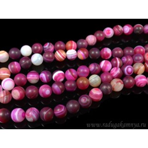 Бусины из агата тониров. шарик 12мм цвет фуксия матовый, 39см, 33 бусины