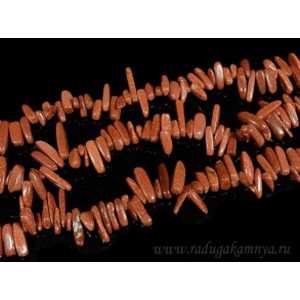 Бусины из авантюрина красного иск. рожки, 39см, 80 бусин.