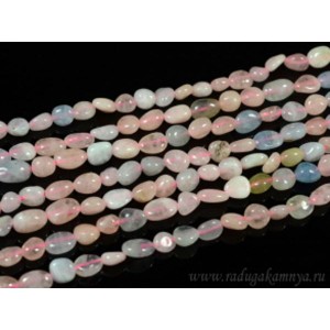 Бусины берилл аквамарин, морганит галтовка 6-9мм, 39см, 51 бусина