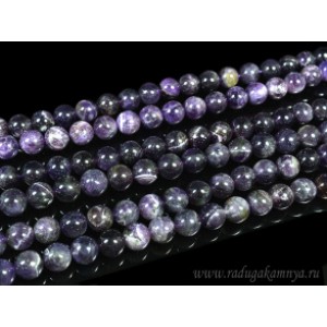Нитка аметист темный (фиолетовый) шарик 12мм гладкий