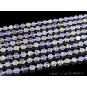 Бусины из аметрина шарик с гранями 5-6мм, 18см, полнити 21 бусина