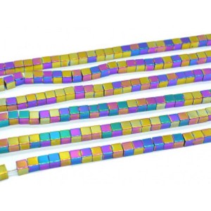 Бусины из гематита кубик 6мм цвет хамелеон, 39,5см, 64 бусины