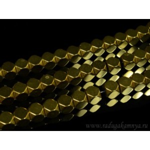 Бусины из гематита многогранник 9*9мм цвет золото, 41см, 43 бусины