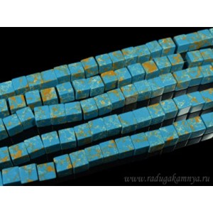 Бусины из варисцита (иск.) кубик 11-12мм, цвет  лазурный, 38,5см, 33 бусины