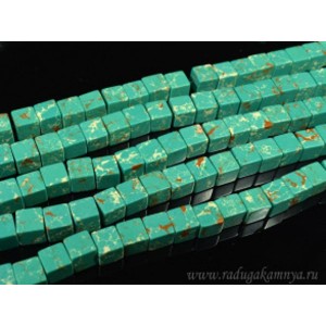 Бусины из варисцита (иск.) кубик 11-12мм, цвет  мятный, 38,5см, 33 бусины