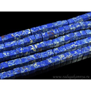 Бусины из варисцита (иск.) кубик 11-12мм, цвет  синий, 38,5см, 33 бусины