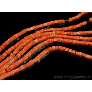 Бусины из варисцита (иск.) кубик 4мм, цвет  оранжевый, 39,5см, 92 бусины