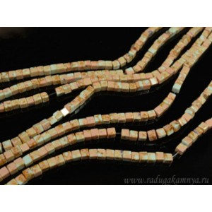 Бусины из варисцита (иск.) кубик 4мм, цвет  персиковый, 39см, 96 бусин