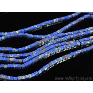 Бусины из варисцита (иск.) кубик 4мм, цвет  синий, 40см, 92 бусины