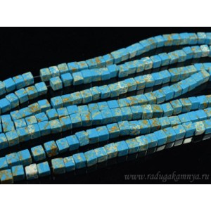 Бусины из варисцита (иск.) кубик 6мм, цвет  лазурный, 40см, 64 бусины