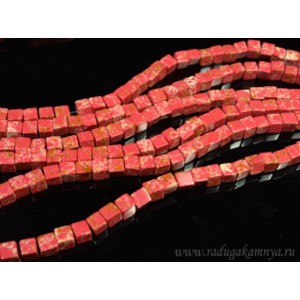 Бусины из варисцита (иск.) кубик 6мм, цвет  малиновый, 40см, 65 бусин