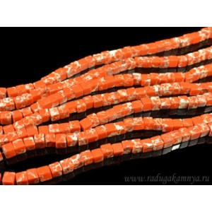 Бусины из варисцита (иск.) кубик 6мм, цвет  оранжевый 39.5см, 64 бусины