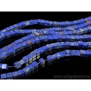 Бусины из варисцита (иск.) кубик 6мм, цвет  синий 39см, 62 бусины