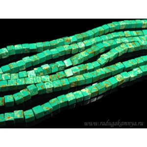 Бусины из варисцита (иск.) кубик 8мм, цвет  мятный 40см, 50 бусин