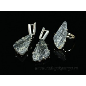 Кольцо и серьги из авантюрина черного (уткинит)