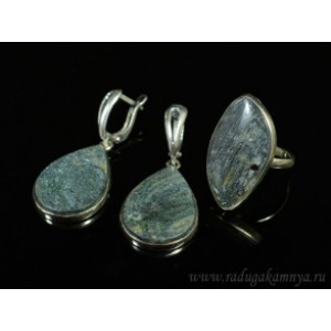 Кольцо и серьги с авантюрином (уткинит),*26мм