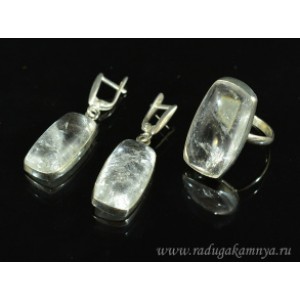 Кольцо и серьги с горным хрусталем прямоугольник