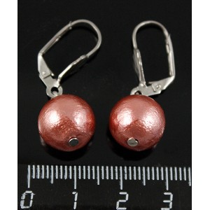 Серьги жемчуг розовый иск. хлопковый (Япония) шарик 12мм