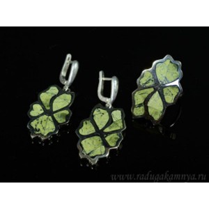 Кольцо и серьги с змеевиком "Цветок" *30мм