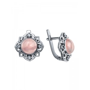 Серьги из серебра с кварцем розовым, круг 8мм