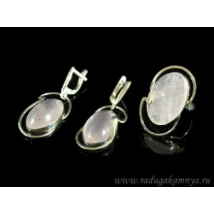 Кольцо и серьги с розовым кварцем