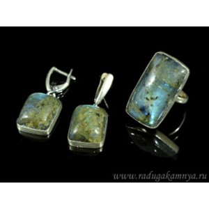 Кольцо и серьги лабрадор прямоугольник