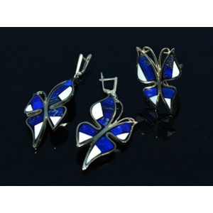 Кольцо и серьги с лазуритом и кахолонгом "Бабочки"