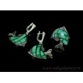 Кольцо и серьги с малахитом "Рыбка" 27*мм Кольцо и серьги с малахитом "Рыбка" 27*мм