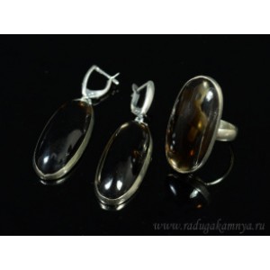 Кольцо и серьги раухтопаз овал