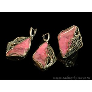 Кольцо и серьги родонит " Орлец " грация Кольцо и серьги родонит " Орлец " грация