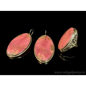 Кольцо и серьги родонит " Орлец "