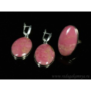 Кольцо и серьги родонит " Орлец"  овал
