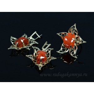 Кольцо и серьги с сердоликом, 34*34мм