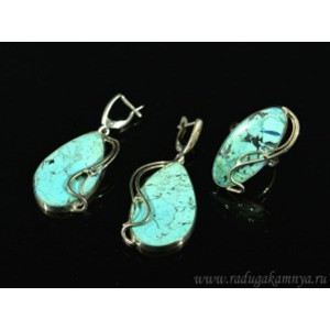 Кольцо и серьги из хризоколлы