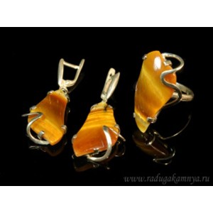 Кольцо и серьги с тигровым глазом Кольцо и серьги с тигровым глазом