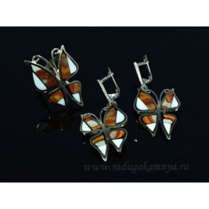 Кольцо и серьги из яшмы и кахолонга "Бабочки", 23*36мм