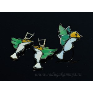 Кольцо и серьги из хризопраза, яшмы и кахолонга "Калибри" 32*41мм.