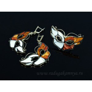 Кольцо и серьги из яшмы и кахолонга "Маски" 43*27мм.