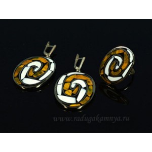 Кольцо и серьги с яшмой и кахолонгом "Спирали"