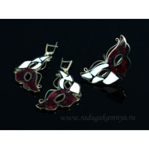 Кольцо и серьги из кахалонга и эвдиалита "Маски", 25*45мм