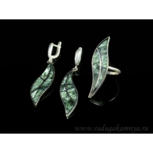 Кольцо и серьги с серафинитом "Листок" 12*44мм