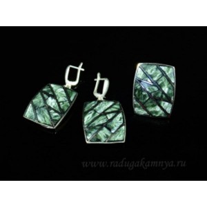 Кольцо и серьги с серафинитом "Прямоугольник" 23*30мм.