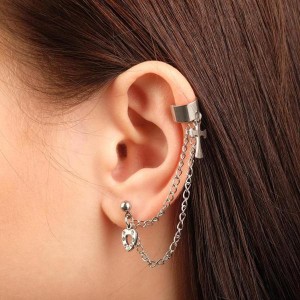 Серьга "Каффа" цепь с крестом, цвет серебро